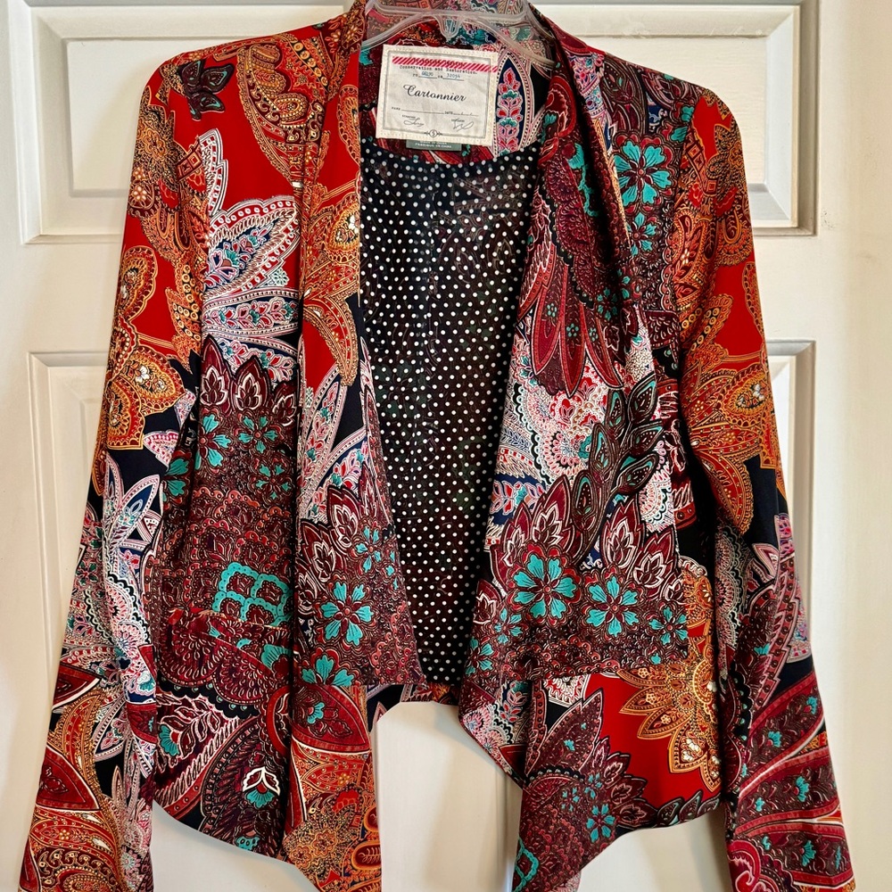 Anthropologie Cartonnier Paisley Multi Color Open Jacket size Small